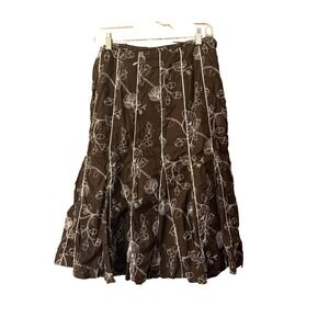 JM COLLECTION Women's Size 12P Petite Brown White Embroidered A Line Skirt